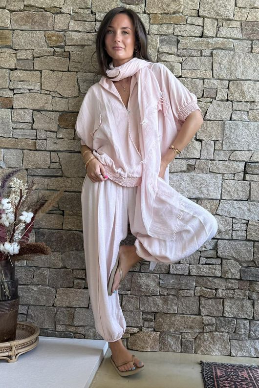 Basso Button Drape Cap Sleeve Shirt Seashell